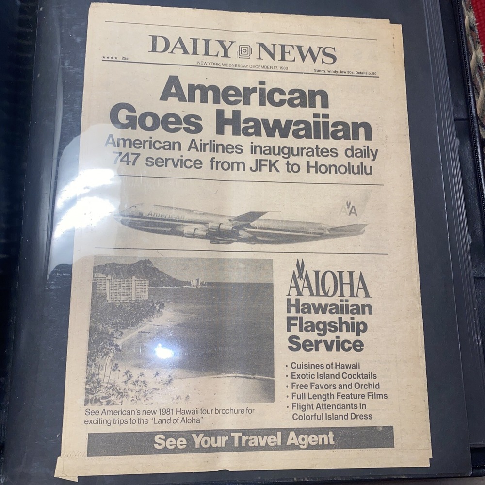 NY daily News  Dec 17th 1980 American Goes Hawaiian American Airlines 747 servic